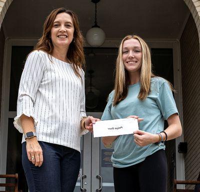 Paige Durr, left, is this year’s recipient of the WVU Potomac State College Dulin Memorial Scholarship. She is a freshman studying exercise physiology. Pictured with Durr is the College’s Development Director Keri Whitacre.